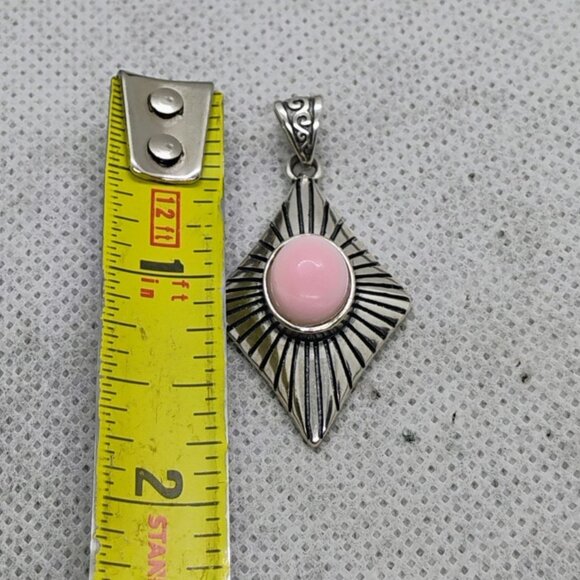 Sterling Silver Pink Conch Shell Diamond Shaped Pendant Unique Design Wide Stamp - Picture 3 of 7
